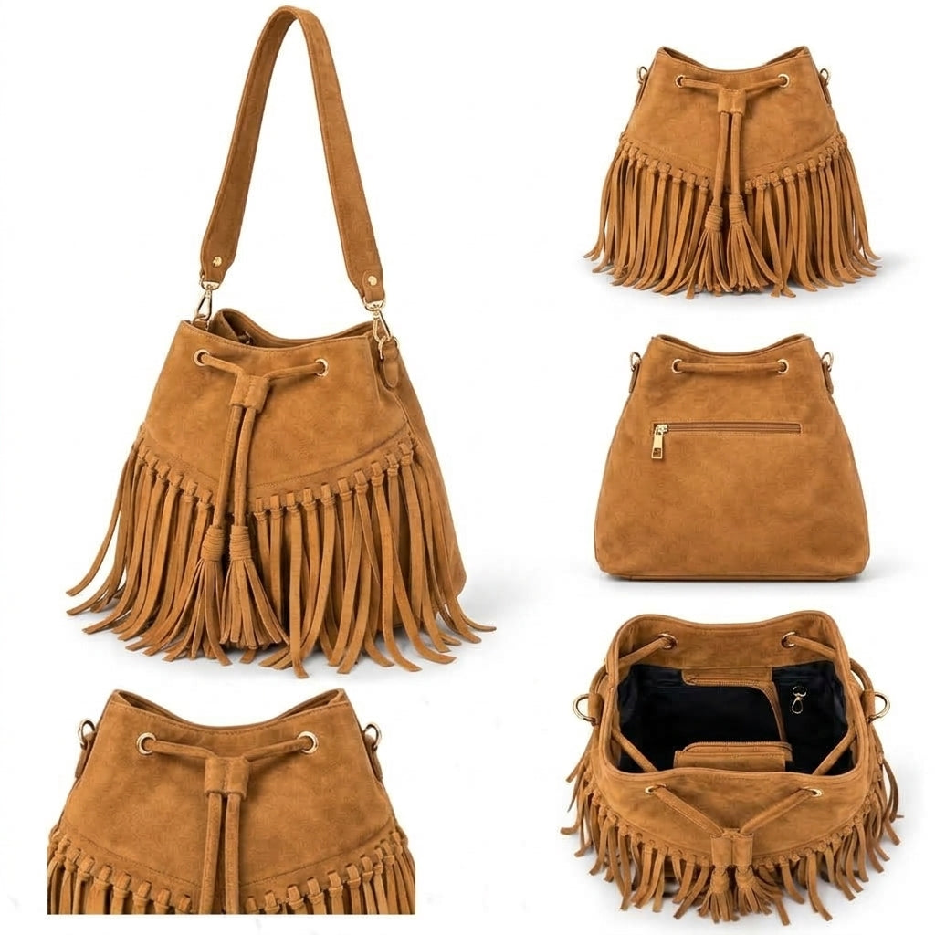 Zorya – Suede Fringe Bucket Bag