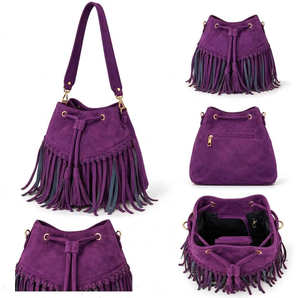 Zorya – Suede Fringe Bucket Bag