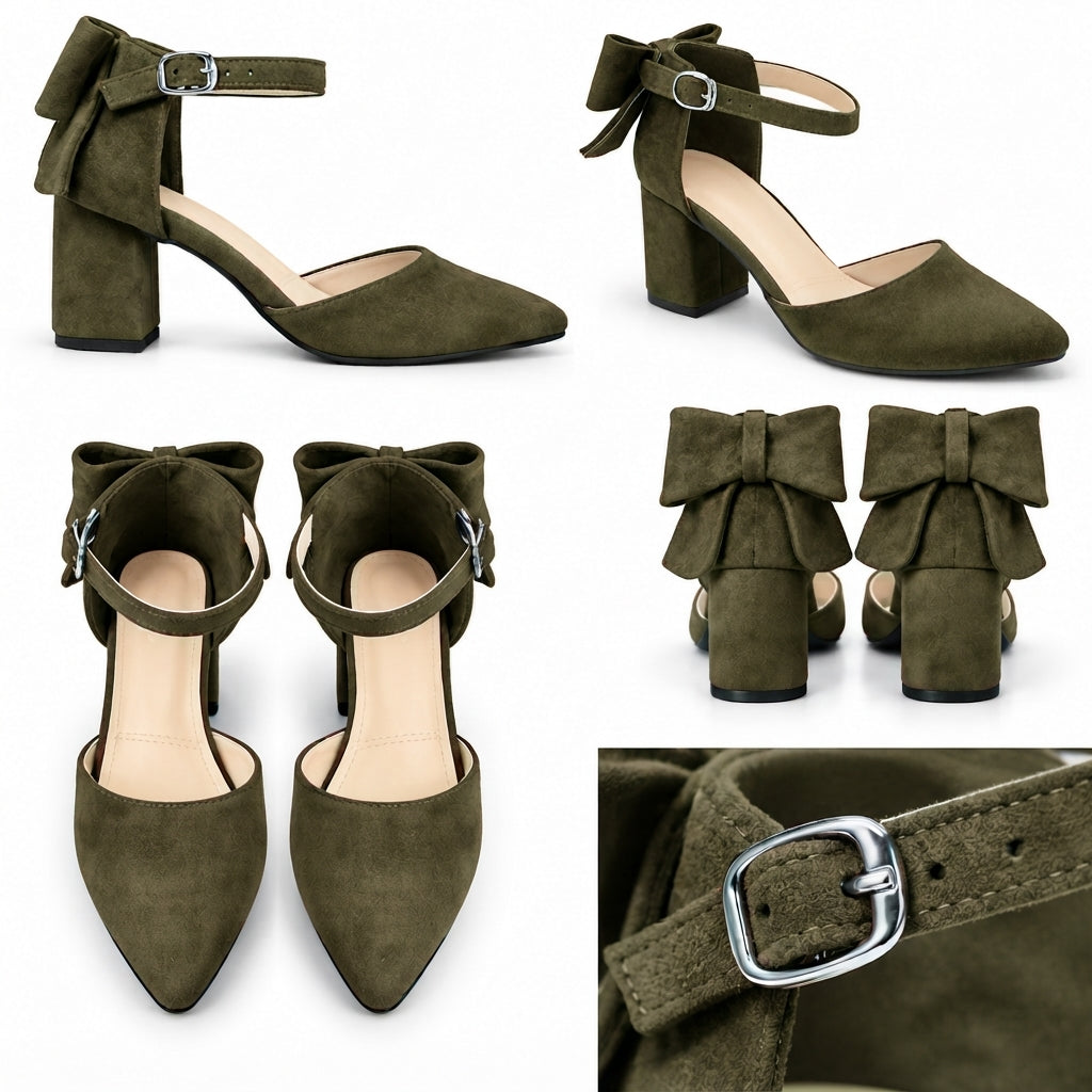 Ruby – Suede Bow Mid Heel