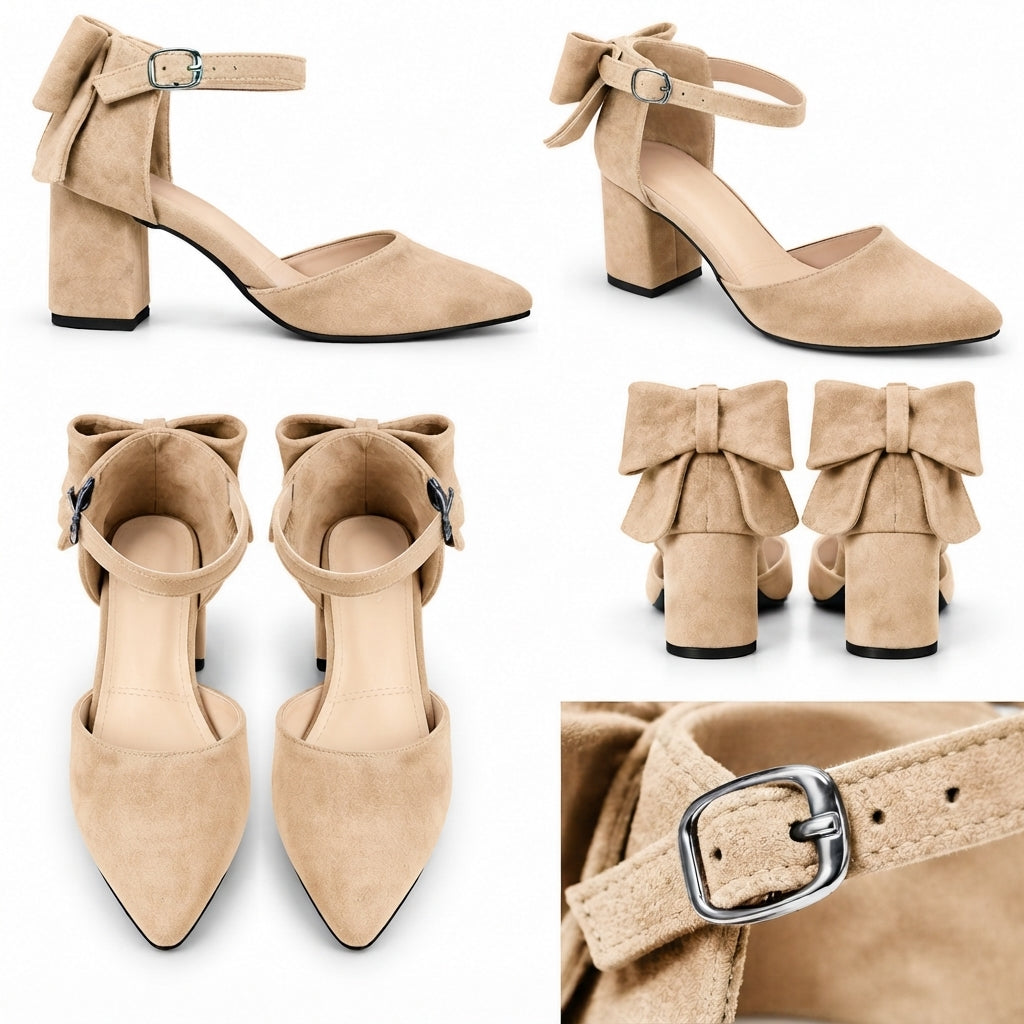 Ruby – Suede Bow Mid Heel
