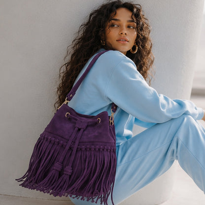 Zorya – Suede Fringe Bucket Bag