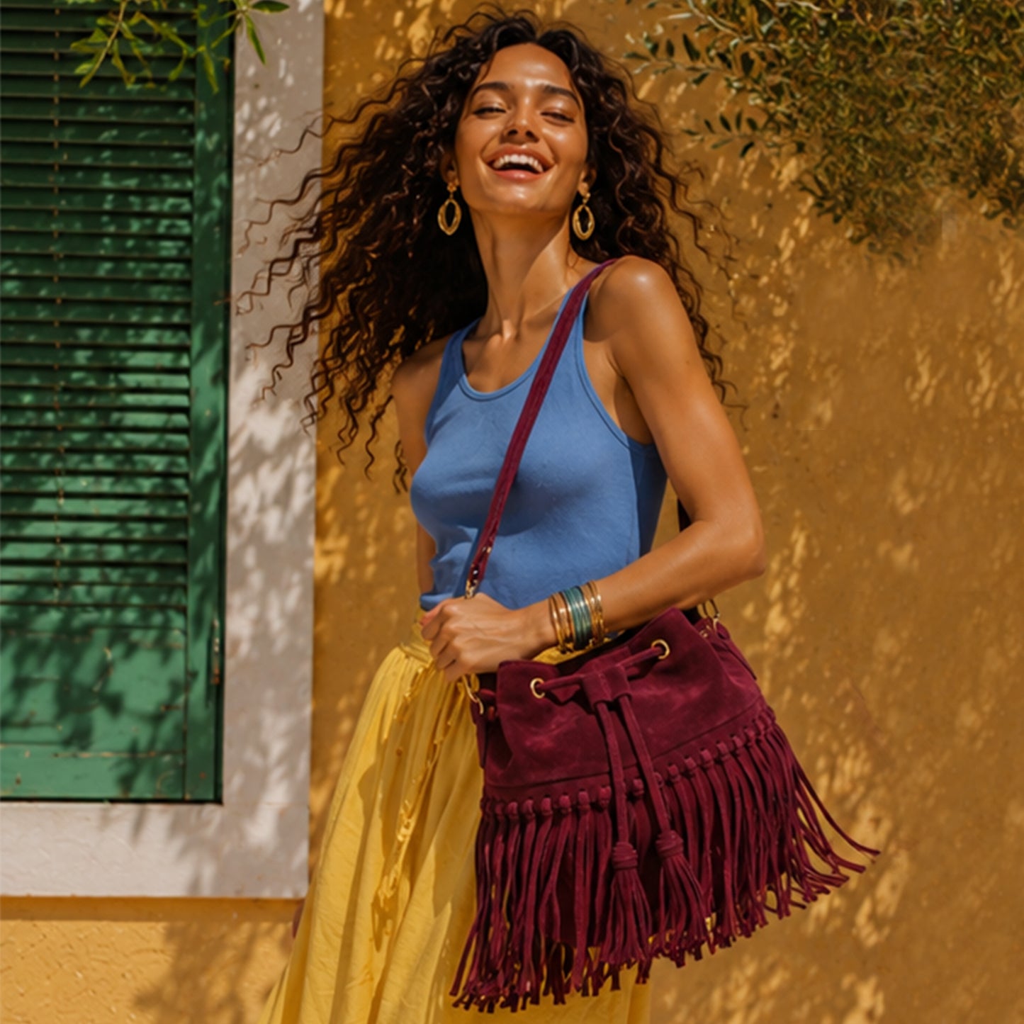 Zorya – Suede Fringe Bucket Bag