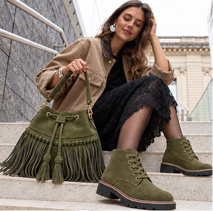 Zorya – Suede Fringe Bucket Bag