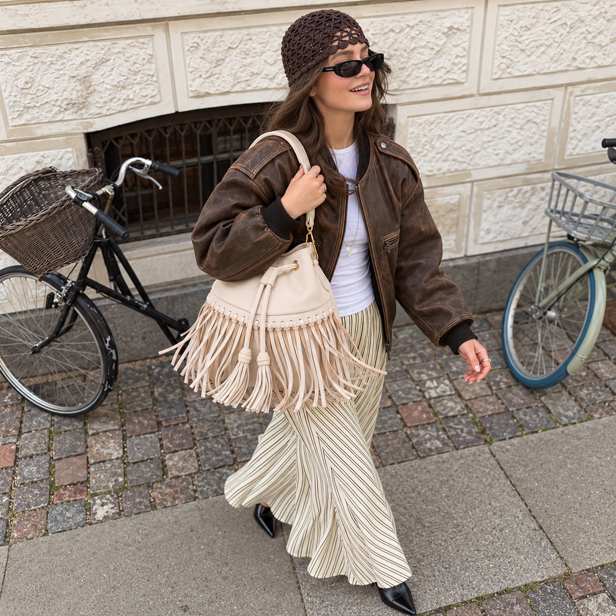 Zorya – Suede Fringe Bucket Bag