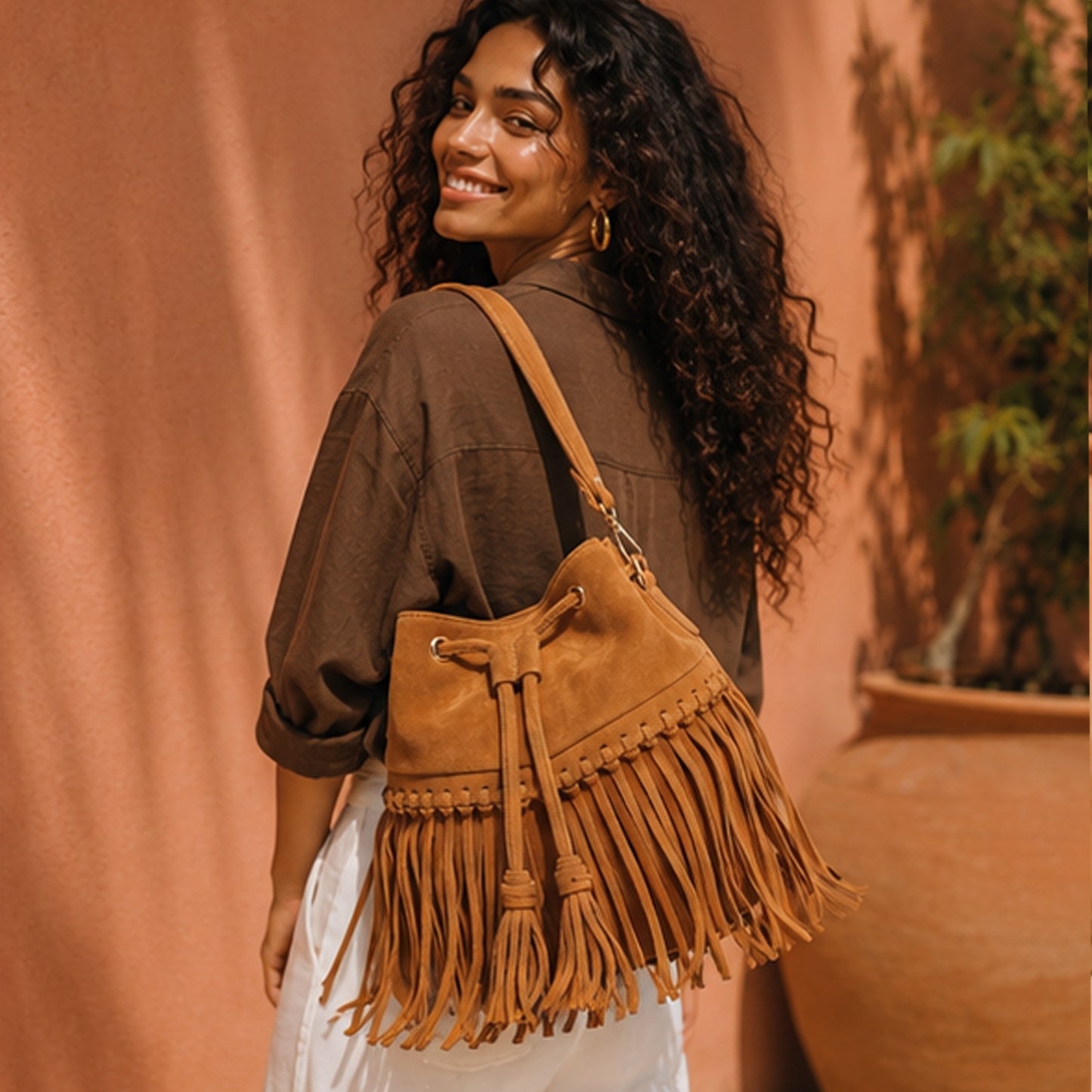 Zorya – Suede Fringe Bucket Bag