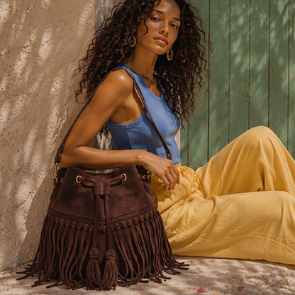 Zorya – Suede Fringe Bucket Bag