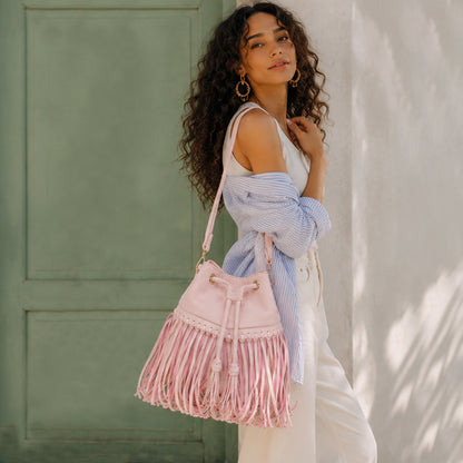 Zorya – Suede Fringe Bucket Bag