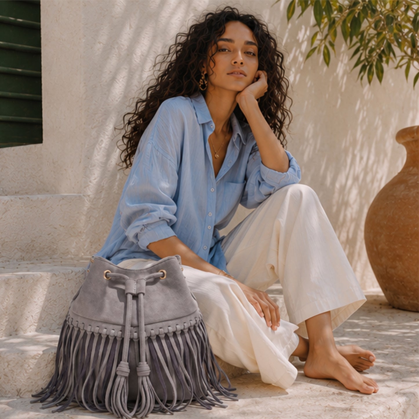 Zorya – Suede Fringe Bucket Bag