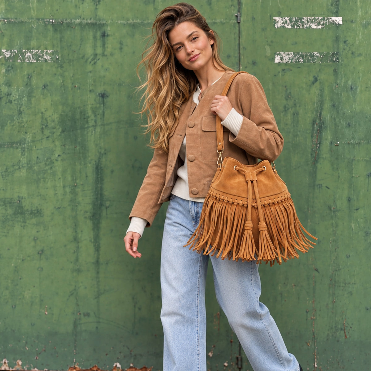 Zorya – Suede Fringe Bucket Bag
