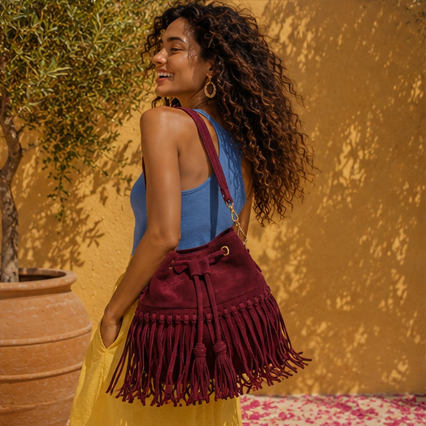 Zorya – Suede Fringe Bucket Bag