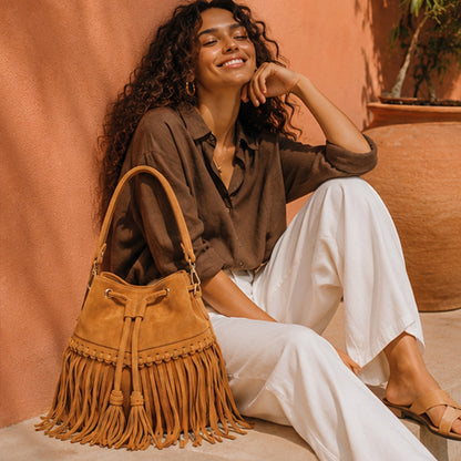 Zorya – Suede Fringe Bucket Bag