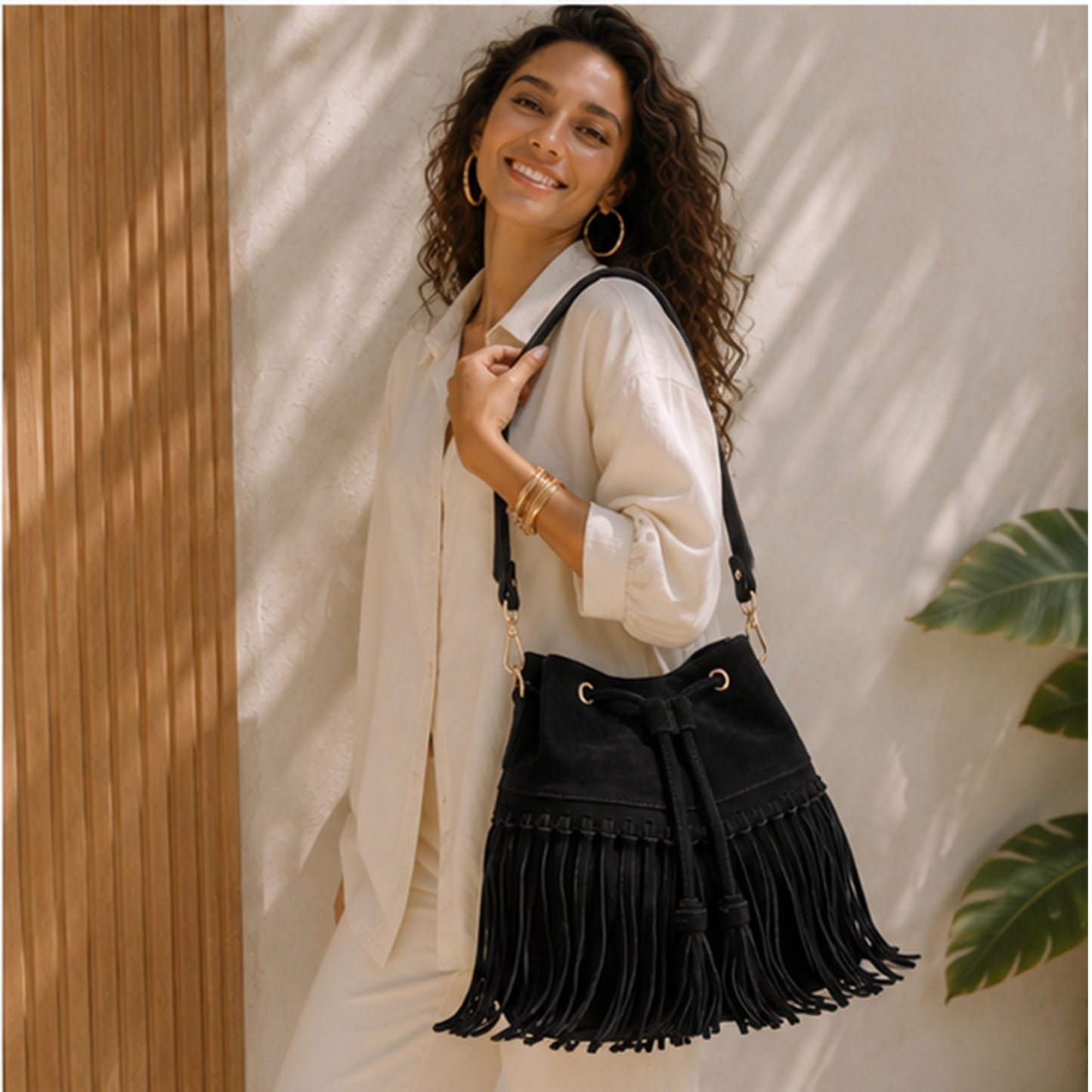 Zorya – Suede Fringe Bucket Bag