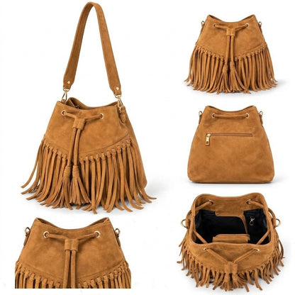 Zorya – Suede Fringe Bucket Bag