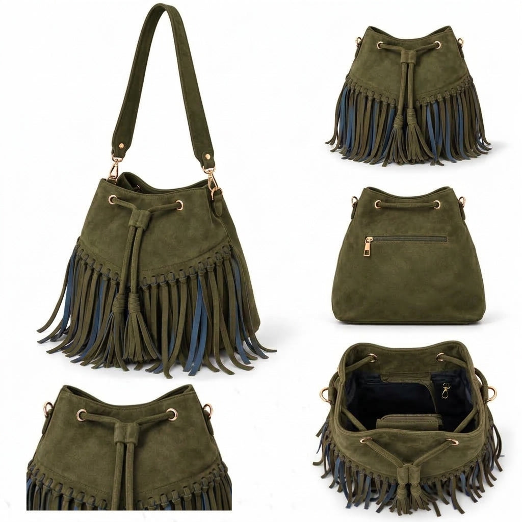 Zorya – Suede Fringe Bucket Bag