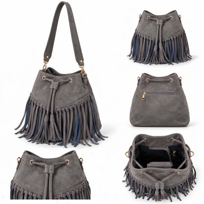 Zorya – Suede Fringe Bucket Bag