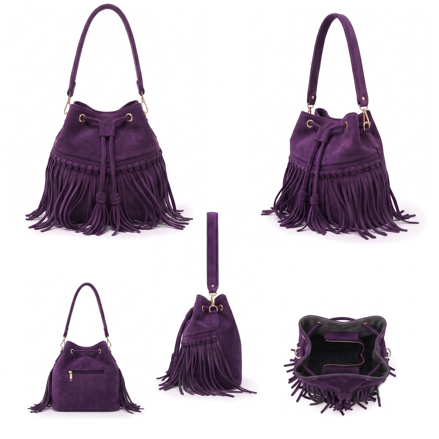 Zorya – Suede Fringe Bucket Bag