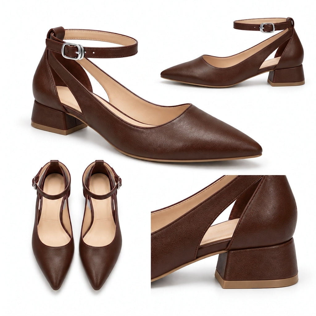 Ronda – Ankle Strap Block Heel Pumps