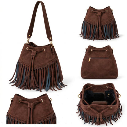 Zorya – Suede Fringe Bucket Bag