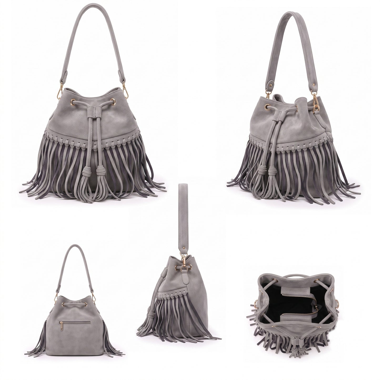 Zorya – Suede Fringe Bucket Bag