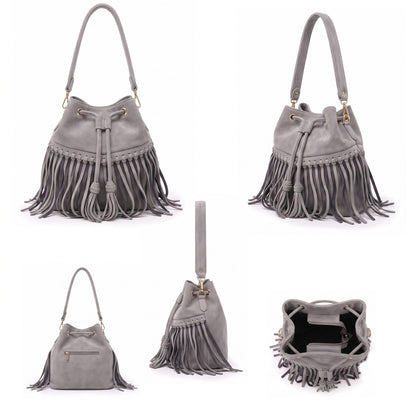 Zorya – Suede Fringe Bucket Bag