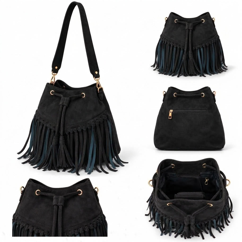 Zorya – Suede Fringe Bucket Bag
