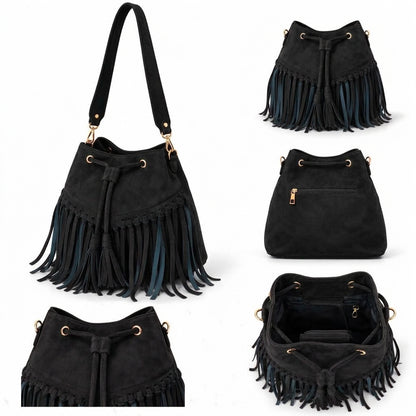 Zorya – Suede Fringe Bucket Bag
