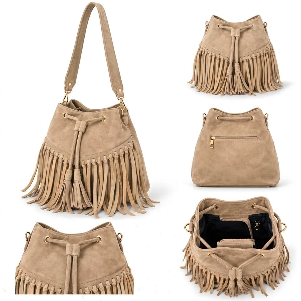 Zorya – Suede Fringe Bucket Bag