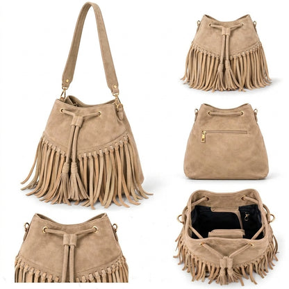 Zorya – Suede Fringe Bucket Bag