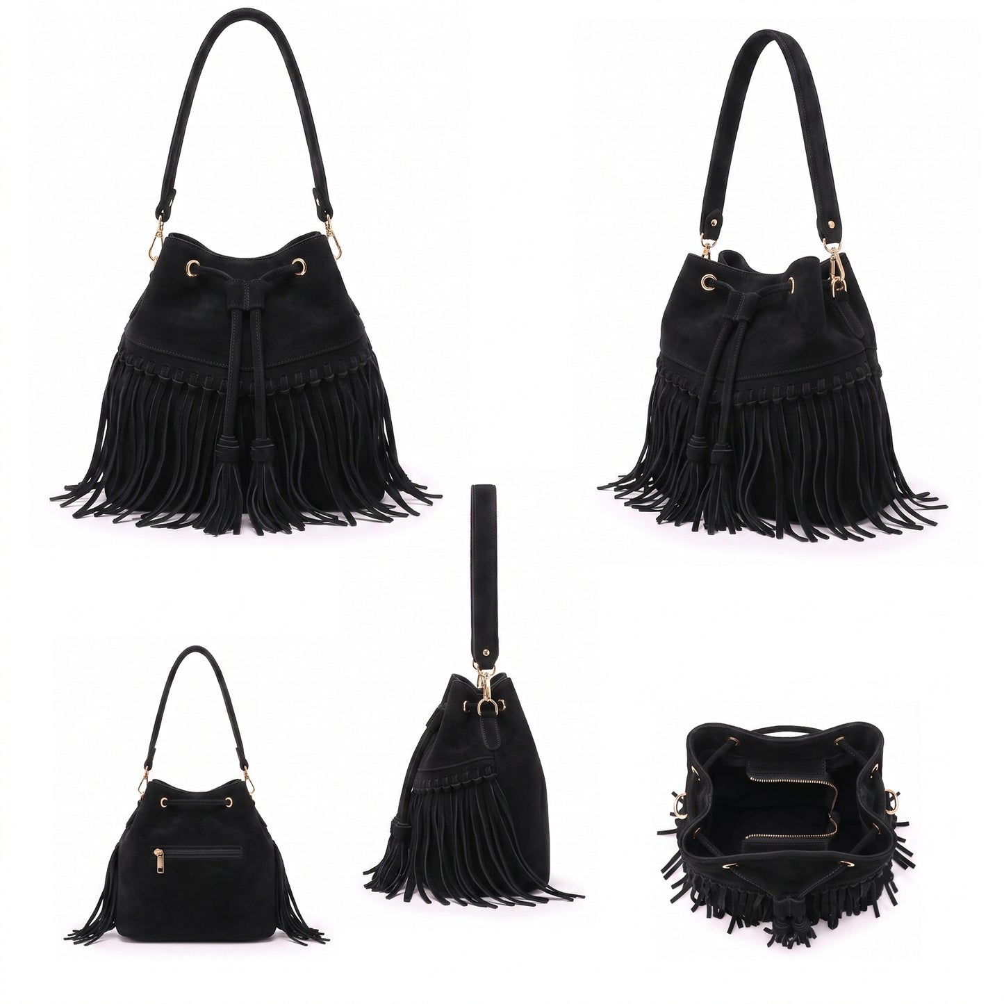 Zorya – Suede Fringe Bucket Bag