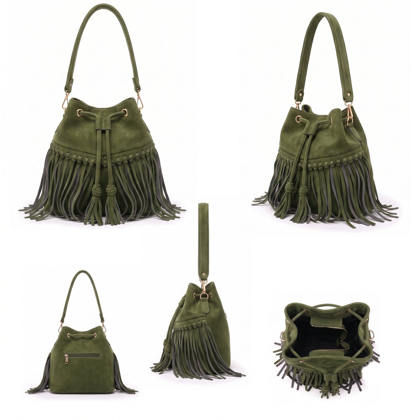 Zorya – Suede Fringe Bucket Bag