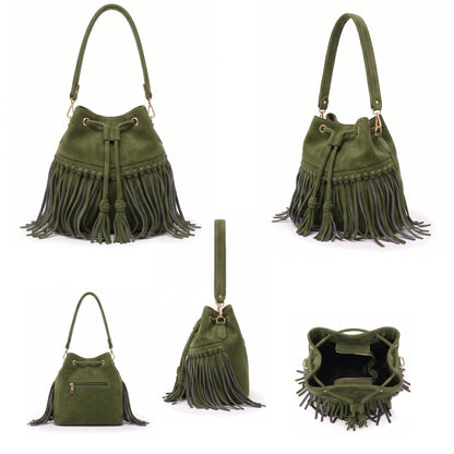 Zorya – Suede Fringe Bucket Bag