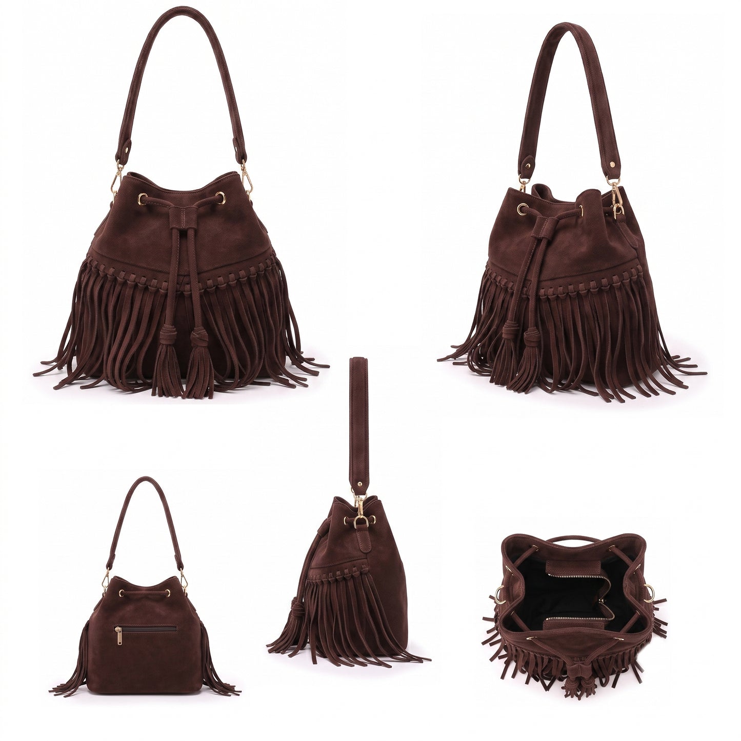Zorya – Suede Fringe Bucket Bag