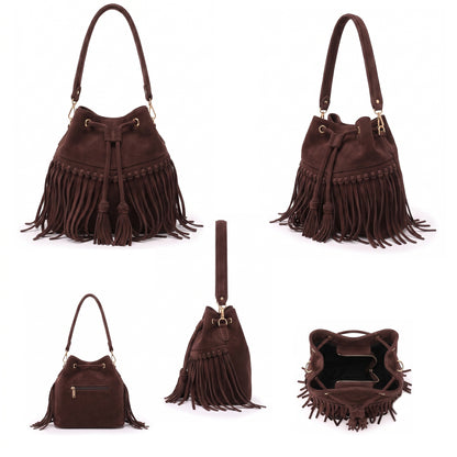 Zorya – Suede Fringe Bucket Bag